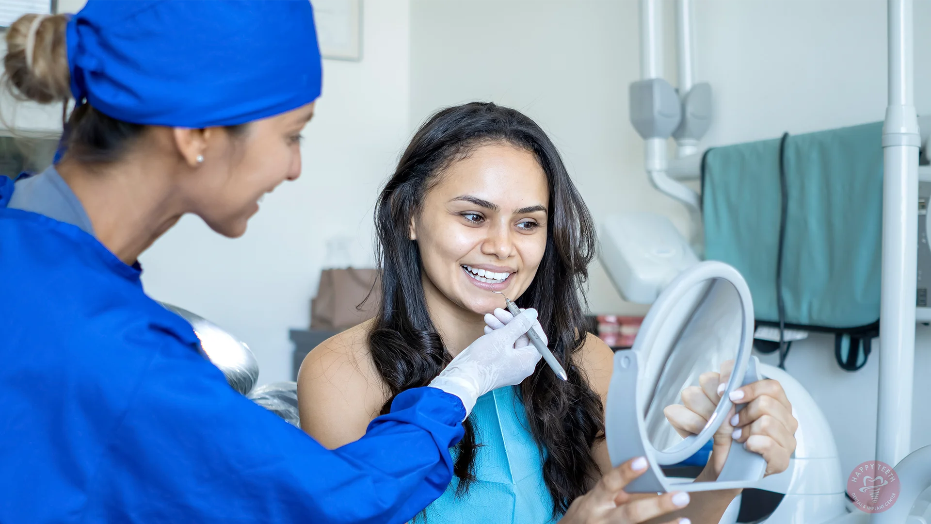 Dentist applying dental veneers