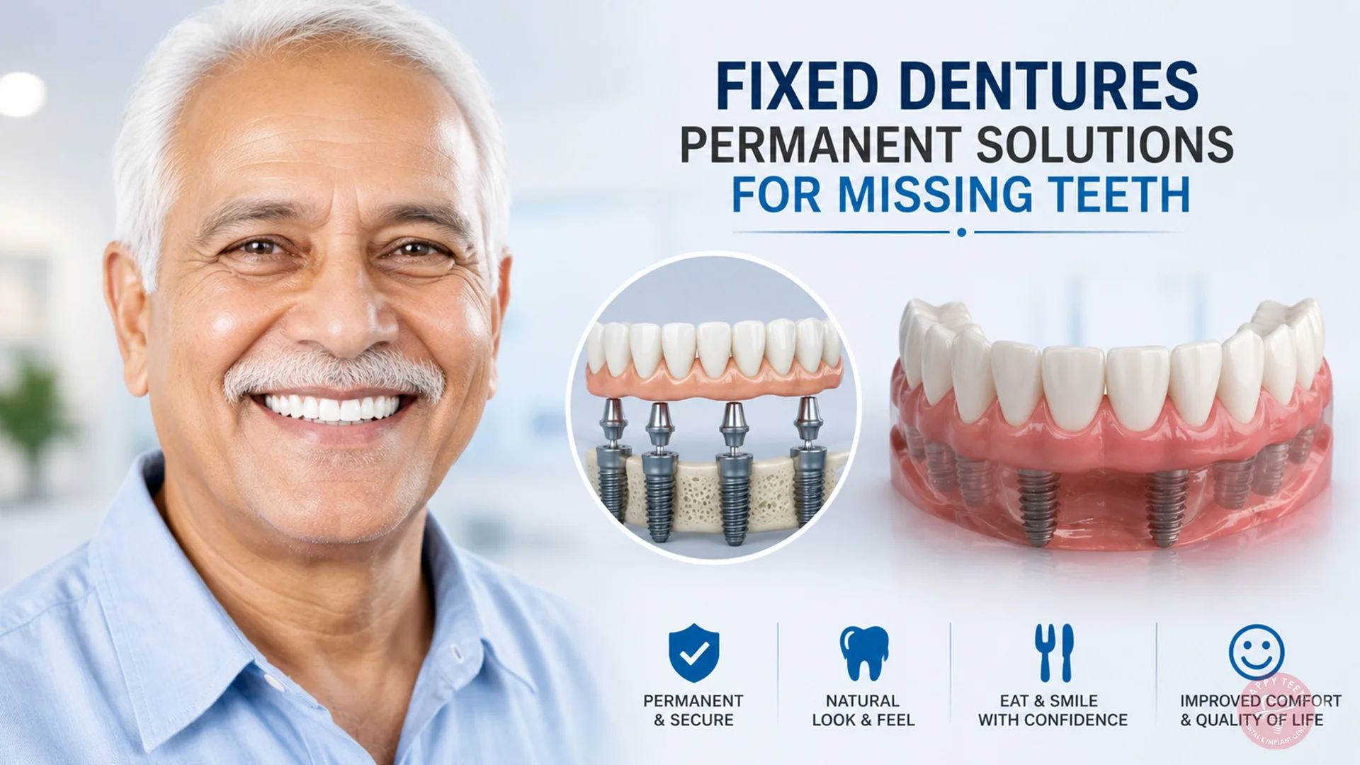 Blog 1 A senior patient smiling comfortably after receiving fixed dentures in Ludhiana.