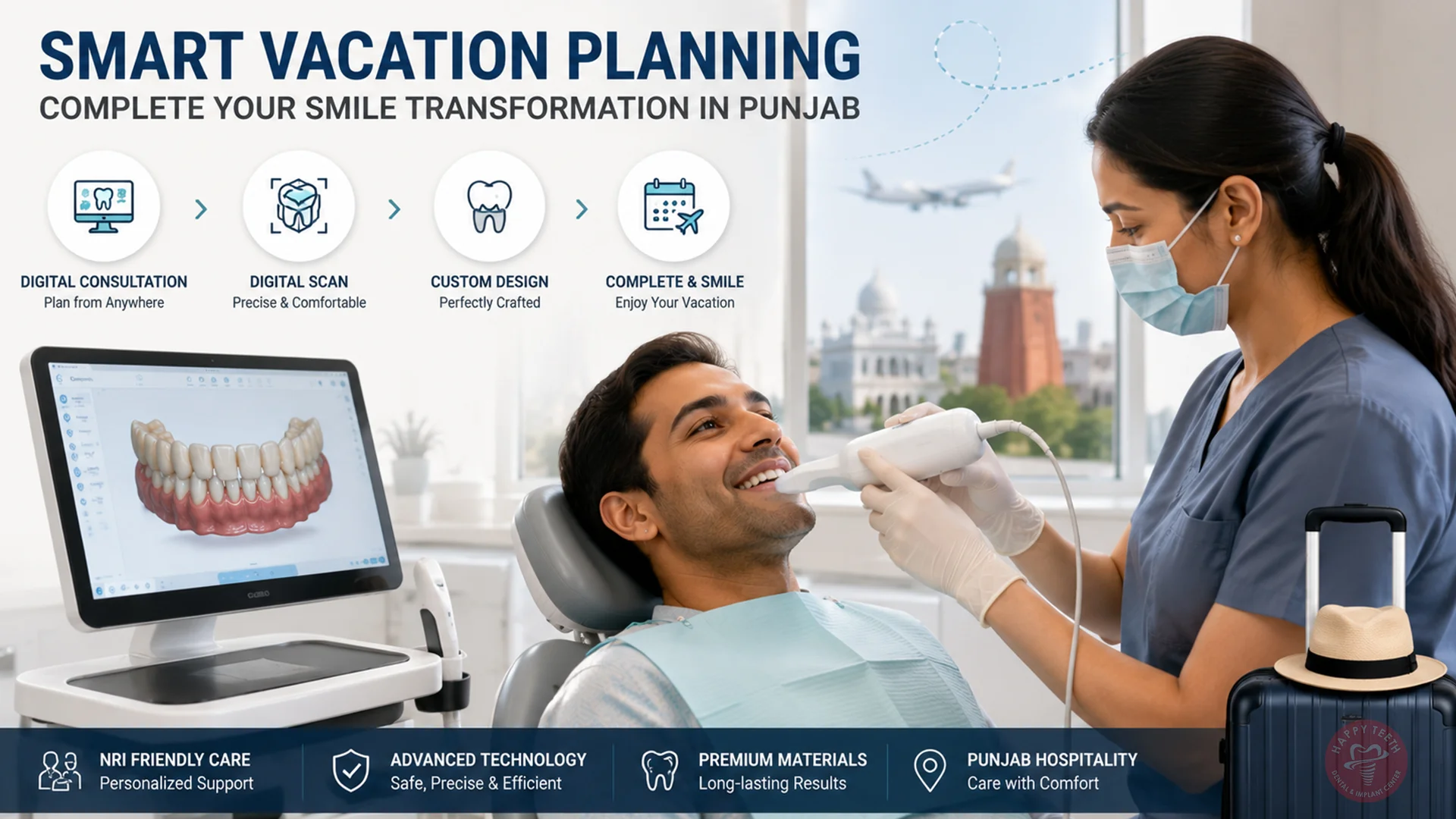 An international patient undergoing digital intraoral scanning as part of Dental Tourism in Punjab.