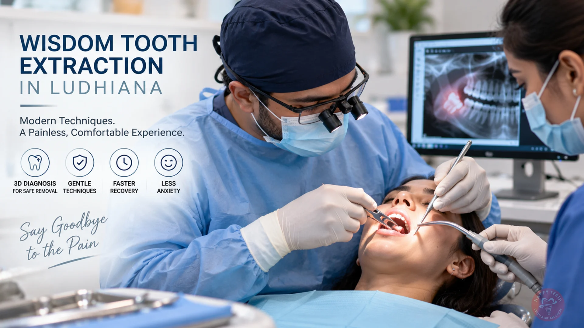 A calm patient reviewing digital diagnostics before gentle Wisdom Tooth Extraction in Ludhiana at Happy Teeth Dental & Implant Centre.