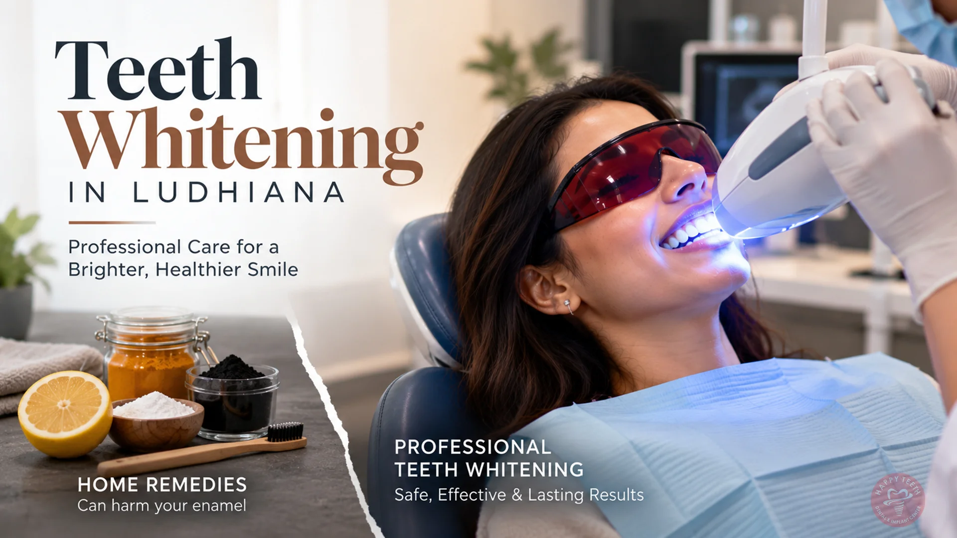 : A patient undergoing safe, light-activated Teeth Whitening in Ludhiana at Happy Teeth Dental & Implant Centre.